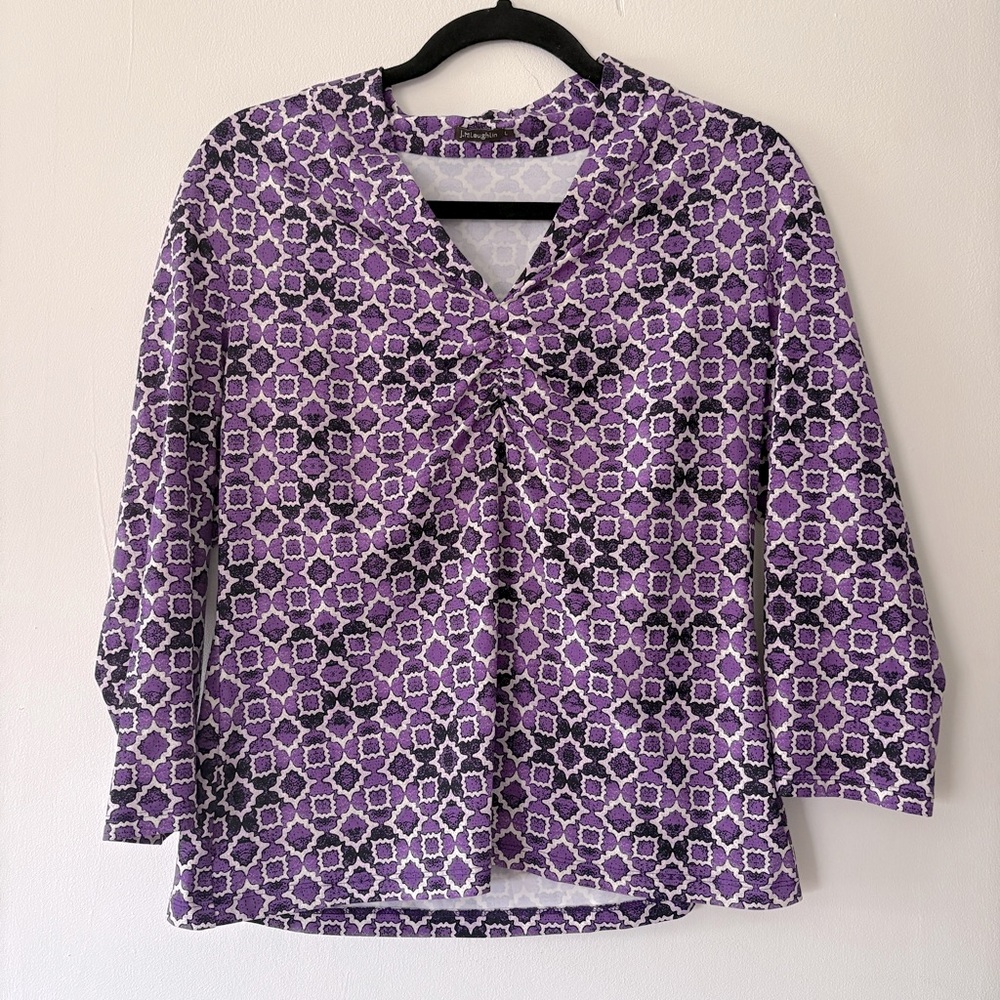 J. McLaughlin Womens Top Large Catalina Cloth Purple 3/4 Sleeve‎ Shirt Resort